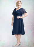 Isabela A-Line V-neck Knee-Length Chiffon Mother of the Bride Dress With Ruffle STK126P0014664