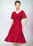 Isabela A-Line V-neck Knee-Length Chiffon Mother of the Bride Dress With Ruffle STK126P0014664