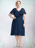 Isabela A-Line V-neck Knee-Length Chiffon Mother of the Bride Dress With Ruffle STK126P0014664