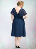 Isabela A-Line V-neck Knee-Length Chiffon Mother of the Bride Dress With Ruffle STK126P0014664