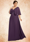 Persis A-Line V-neck Floor-Length Chiffon Mother of the Bride Dress With Lace Sequins STK126P0014665