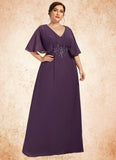 Persis A-Line V-neck Floor-Length Chiffon Mother of the Bride Dress With Lace Sequins STK126P0014665