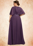 Persis A-Line V-neck Floor-Length Chiffon Mother of the Bride Dress With Lace Sequins STK126P0014665