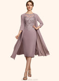 Ayana Sheath/Column Scoop Neck Knee-Length Chiffon Lace Mother of the Bride Dress With Beading Sequins STK126P0014666