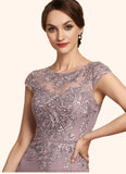 Ayana Sheath/Column Scoop Neck Knee-Length Chiffon Lace Mother of the Bride Dress With Beading Sequins STK126P0014666