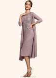 Ayana Sheath/Column Scoop Neck Knee-Length Chiffon Lace Mother of the Bride Dress With Beading Sequins STK126P0014666