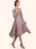 Ayana Sheath/Column Scoop Neck Knee-Length Chiffon Lace Mother of the Bride Dress With Beading Sequins STK126P0014666