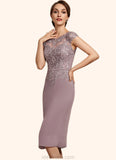 Ayana Sheath/Column Scoop Neck Knee-Length Chiffon Lace Mother of the Bride Dress With Beading Sequins STK126P0014666