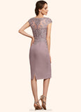 Ayana Sheath/Column Scoop Neck Knee-Length Chiffon Lace Mother of the Bride Dress With Beading Sequins STK126P0014666