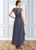 Mabel A-Line Scoop Neck Asymmetrical Chiffon Lace Mother of the Bride Dress With Sequins STK126P0014667