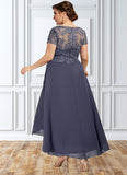 Mabel A-Line Scoop Neck Asymmetrical Chiffon Lace Mother of the Bride Dress With Sequins STK126P0014667