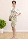 Rosa Sheath/Column V-neck Knee-Length Lace Mother of the Bride Dress With Beading Sequins STK126P0014668