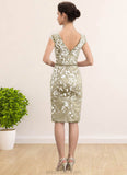 Rosa Sheath/Column V-neck Knee-Length Lace Mother of the Bride Dress With Beading Sequins STK126P0014668