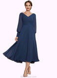 Kaylah A-Line V-neck Tea-Length Chiffon Mother of the Bride Dress With Ruffle STK126P0014669