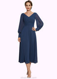 Kaylah A-Line V-neck Tea-Length Chiffon Mother of the Bride Dress With Ruffle STK126P0014669