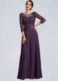 Nova A-Line Scoop Neck Floor-Length Chiffon Lace Mother of the Bride Dress With Sequins STK126P0014670