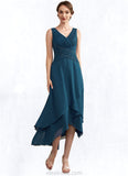 Grace A-Line V-neck Asymmetrical Chiffon Mother of the Bride Dress With Ruffle Beading Sequins STK126P0014671