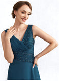 Grace A-Line V-neck Asymmetrical Chiffon Mother of the Bride Dress With Ruffle Beading Sequins STK126P0014671