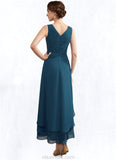 Grace A-Line V-neck Asymmetrical Chiffon Mother of the Bride Dress With Ruffle Beading Sequins STK126P0014671