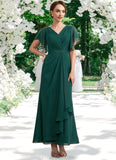 Baylee A-Line V-neck Ankle-Length Chiffon Mother of the Bride Dress With Ruffle Beading Sequins STK126P0014672