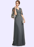 Tiffany A-Line V-neck Floor-Length Chiffon Lace Mother of the Bride Dress With Beading Sequins STK126P0014674