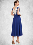 Mareli A-Line V-neck Tea-Length Chiffon Mother of the Bride Dress With Ruffle Lace STK126P0014677