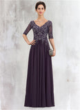 Aspen A-Line V-neck Floor-Length Chiffon Lace Mother of the Bride Dress STK126P0014678