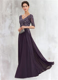 Aspen A-Line V-neck Floor-Length Chiffon Lace Mother of the Bride Dress STK126P0014678