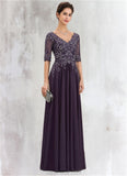 Aspen A-Line V-neck Floor-Length Chiffon Lace Mother of the Bride Dress STK126P0014678