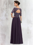 Aspen A-Line V-neck Floor-Length Chiffon Lace Mother of the Bride Dress STK126P0014678