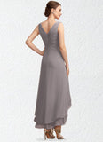 Angie A-Line V-neck Asymmetrical Chiffon Mother of the Bride Dress With Ruffle STK126P0014682