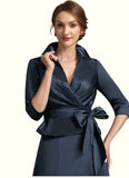 Eleanor A-Line V-neck Ankle-Length Satin Mother of the Bride Dress With Bow(s) STK126P0014683