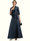 Eleanor A-Line V-neck Ankle-Length Satin Mother of the Bride Dress With Bow(s) STK126P0014683