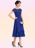 Joslyn A-Line Scoop Neck Tea-Length Chiffon Lace Mother of the Bride Dress STK126P0014685