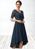 Melissa A-line V-Neck Asymmetrical Chiffon Lace Mother of the Bride Dress With Sequins STK126P0014686