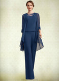 Ashlynn Jumpsuit/Pantsuit Scoop Neck Floor-Length Chiffon Mother of the Bride Dress With Lace STK126P0014687