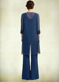 Ashlynn Jumpsuit/Pantsuit Scoop Neck Floor-Length Chiffon Mother of the Bride Dress With Lace STK126P0014687