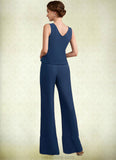 Ashlynn Jumpsuit/Pantsuit Scoop Neck Floor-Length Chiffon Mother of the Bride Dress With Lace STK126P0014687