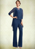 Ashlynn Jumpsuit/Pantsuit Scoop Neck Floor-Length Chiffon Mother of the Bride Dress With Lace STK126P0014687