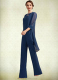 Ashlynn Jumpsuit/Pantsuit Scoop Neck Floor-Length Chiffon Mother of the Bride Dress With Lace STK126P0014687