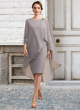 Celia Sheath/Column Scoop Neck Knee-Length Chiffon Mother of the Bride Dress With Beading STK126P0014688