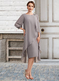 Celia Sheath/Column Scoop Neck Knee-Length Chiffon Mother of the Bride Dress With Beading STK126P0014688