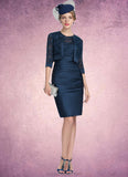 Lucy Sheath/Column Scoop Neck Knee-Length Satin Lace Mother of the Bride Dress With Ruffle STK126P0014693