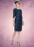 Lucy Sheath/Column Scoop Neck Knee-Length Satin Lace Mother of the Bride Dress With Ruffle STK126P0014693