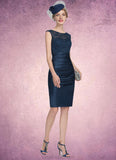 Lucy Sheath/Column Scoop Neck Knee-Length Satin Lace Mother of the Bride Dress With Ruffle STK126P0014693