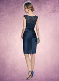 Lucy Sheath/Column Scoop Neck Knee-Length Satin Lace Mother of the Bride Dress With Ruffle STK126P0014693