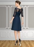 Gill A-Line V-neck Knee-Length Chiffon Lace Mother of the Bride Dress With Cascading Ruffles STK126P0014695