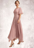 Cornelia A-Line Cowl Neck Ankle-Length Chiffon Lace Mother of the Bride Dress STK126P0014696