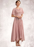 Cornelia A-Line Cowl Neck Ankle-Length Chiffon Lace Mother of the Bride Dress STK126P0014696