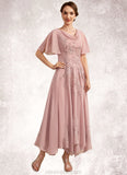 Cornelia A-Line Cowl Neck Ankle-Length Chiffon Lace Mother of the Bride Dress STK126P0014696